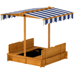 Kids Wooden Sandbox Outdoor Backyard Playset Children Play Station w/ Adjustable Canopy & Convertible Bench – view 3