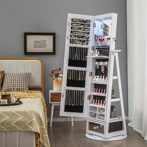 Lockable 360° Swivel Jewelry Cabinet with Full-Length Mirror LED Lights-White view 3