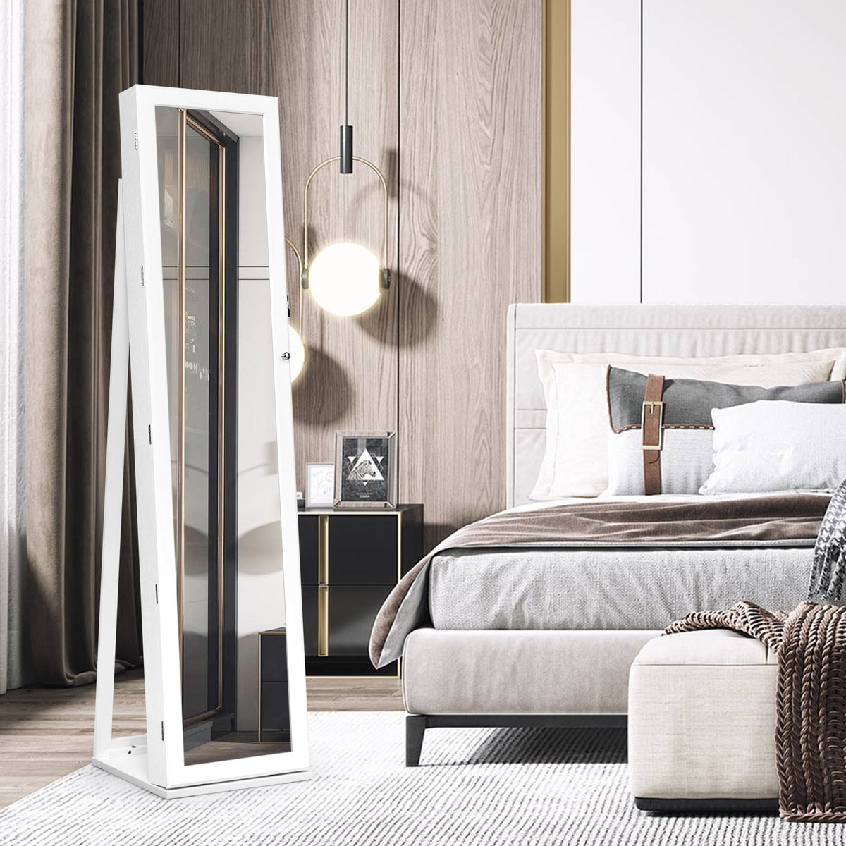 Lockable Freestanding Jewelry Armoire with Full Length Mirror-White view 2