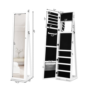 Lockable Freestanding Jewelry Armoire with Full Length Mirror-White view 3