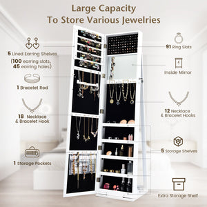 Lockable Freestanding Jewelry Armoire with Full Length Mirror-White view 5