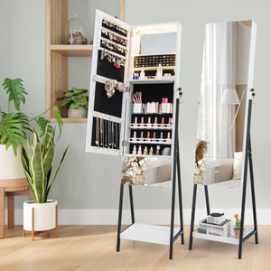 Lockable Freestanding Jewelry Organizer with Full-Length Frameless Mirror-White view 5