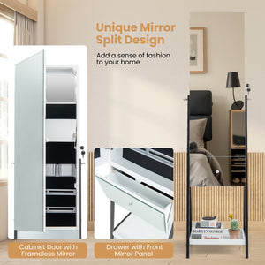 Lockable Freestanding Jewelry Organizer with Full-Length Frameless Mirror-White view 7