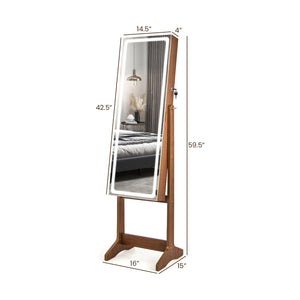Lockable Jewelry Armoire Standing Cabinet with Lighted Full-Length Mirror-Walnut view 4