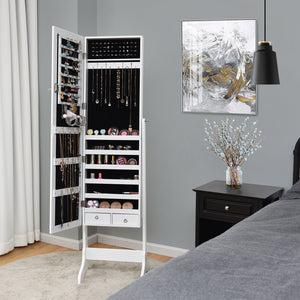 Lockable Mirrored Jewelry Cabinet Armoire Storage Organizer Box-White view 6