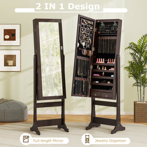 Lockable Mirrored Jewelry Cabinet with Stand and Led Lights-Brown view 4
