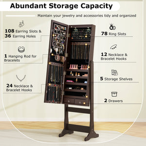 Lockable Mirrored Jewelry Cabinet with Stand and Led Lights-Brown view 7