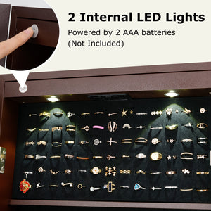 Lockable Mirrored Jewelry Cabinet with Stand and Led Lights-Brown view 8