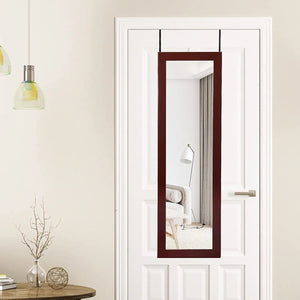 Lockable Wall Door Mounted Mirror Jewelry Cabinet w/LED Lights-Brown view 2