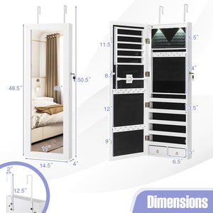 Lockable Wall Mount Mirrored Jewelry Cabinet with LED Lights-White view 2