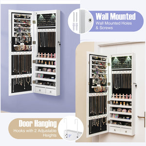 Lockable Wall Mount Mirrored Jewelry Cabinet with LED Lights-White view 7