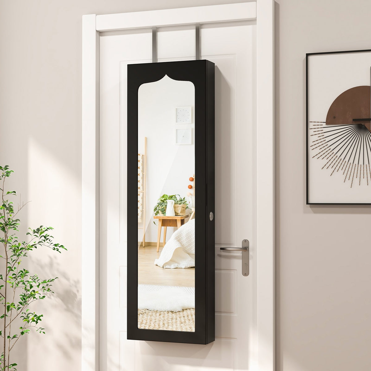 Lockable Wall Mounted Mirror Jewelry Armoire with 5 LEDs and 6 Drawers-Black view 3