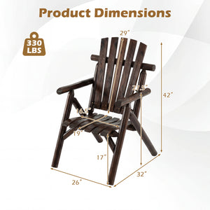 Log Wood Patio Chair with Slatted Backrest for Deck Backyard-Brown view 4