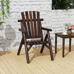 Log Wood Patio Chair with Slatted Backrest for Deck Backyard-Brown view 5