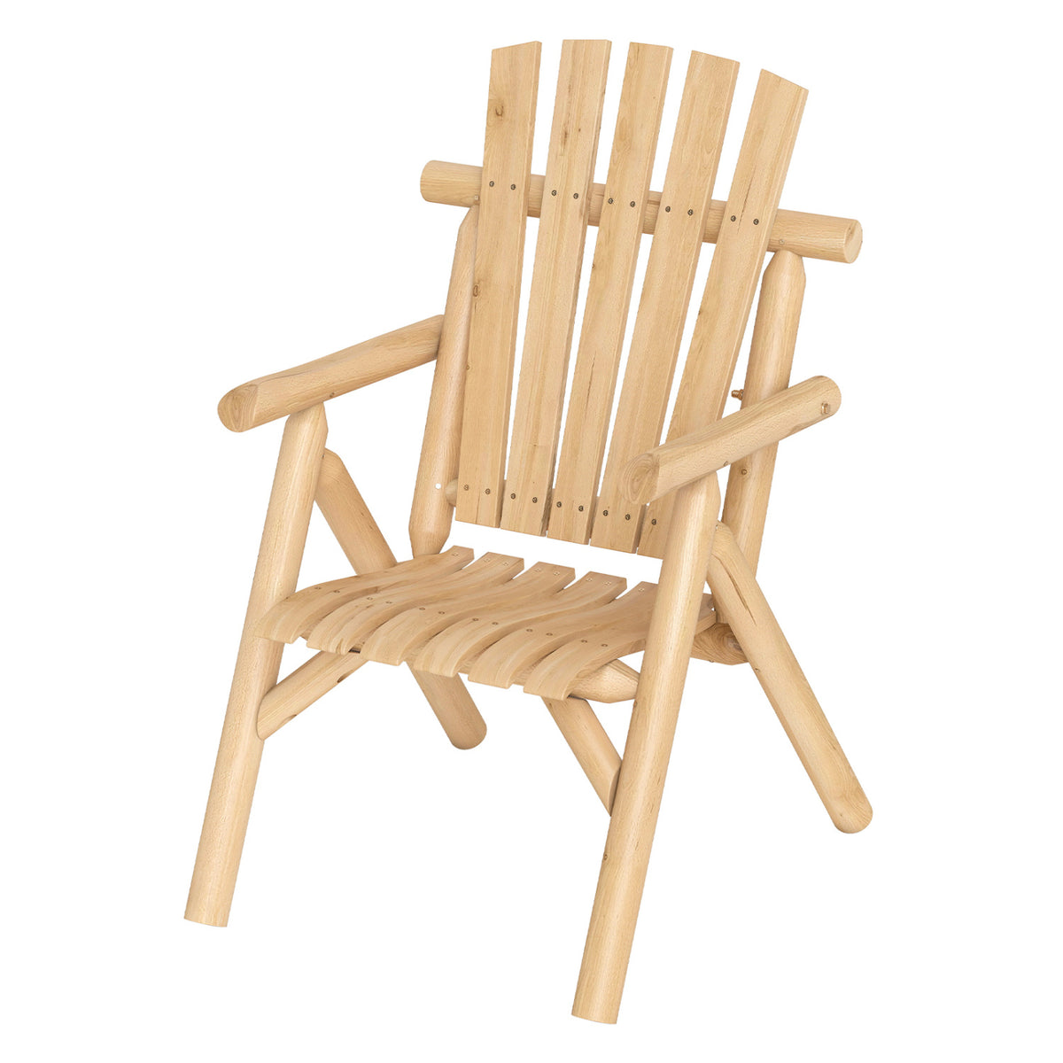 Log Wood Patio Chair with Slatted Backrest for Deck Backyard-Natural