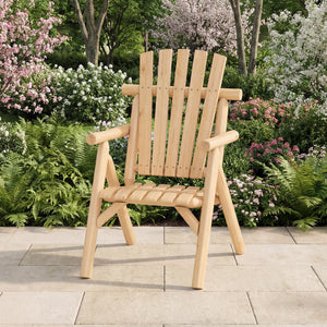 Log Wood Patio Chair with Slatted Backrest for Deck Backyard-Natural view 2