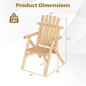Log Wood Patio Chair with Slatted Backrest for Deck Backyard-Natural view 4
