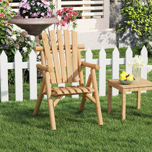 Log Wood Patio Chair with Slatted Backrest for Deck Backyard-Natural view 6