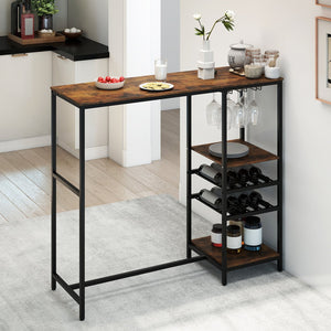 Long Bar Table Bar Height Dining Table with Storage Shelves-Rustic Brown view 6