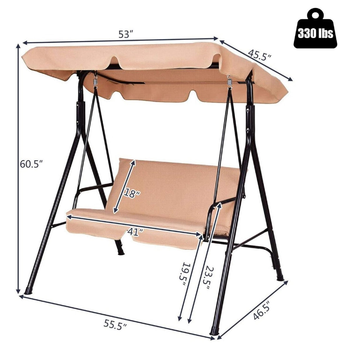 Loveseat Cushioned Patio Steel Frame Swing Glider -Beige view 4