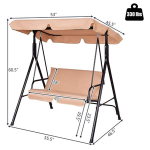 Loveseat Cushioned Patio Steel Frame Swing Glider -Beige view 4