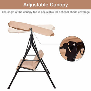 Loveseat Cushioned Patio Steel Frame Swing Glider -Beige view 5