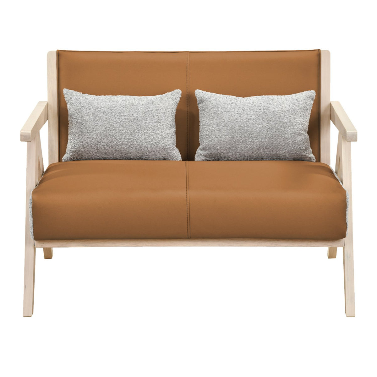 Loveseat Sofa for Small Spaces with Throw Pillows Rubber Wood Frame Padded Seat-Brown view 4