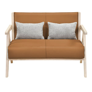 Loveseat Sofa for Small Spaces with Throw Pillows Rubber Wood Frame Padded Seat-Brown view 4