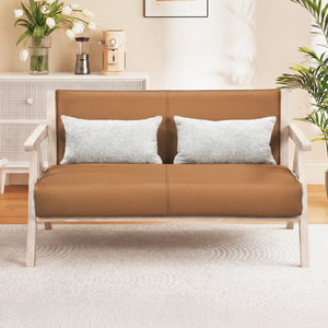 Loveseat Sofa for Small Spaces with Throw Pillows Rubber Wood Frame Padded Seat-Brown view 6