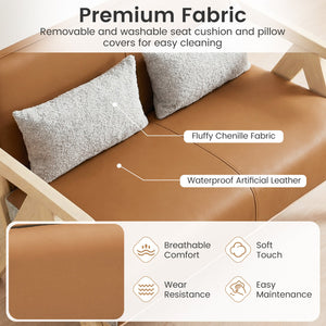 Loveseat Sofa for Small Spaces with Throw Pillows Rubber Wood Frame Padded Seat-Brown view 7