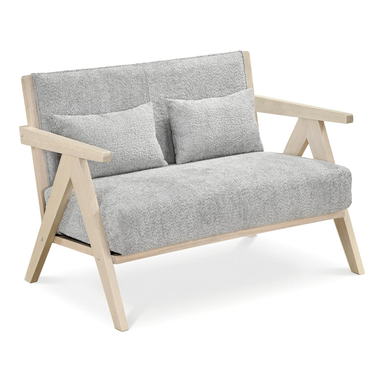 Loveseat Sofa for Small Spaces with Throw Pillows Rubber Wood Frame Padded Seat-Gray