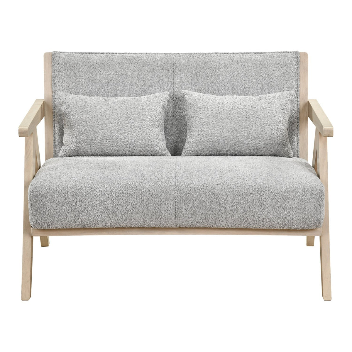 Loveseat Sofa for Small Spaces with Throw Pillows Rubber Wood Frame Padded Seat-Gray view 4