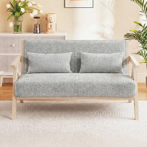 Loveseat Sofa for Small Spaces with Throw Pillows Rubber Wood Frame Padded Seat-Gray view 6
