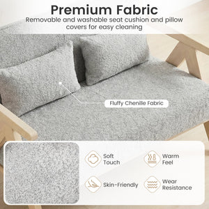 Loveseat Sofa for Small Spaces with Throw Pillows Rubber Wood Frame Padded Seat-Gray view 7