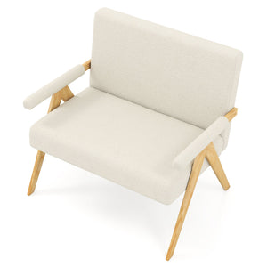 Loveseat Sofa with Armrests and Wooden Legs-Beige view 4