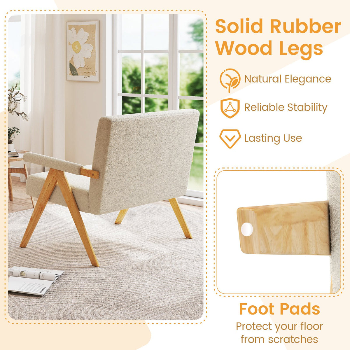 Loveseat Sofa with Armrests and Wooden Legs-Beige view 8