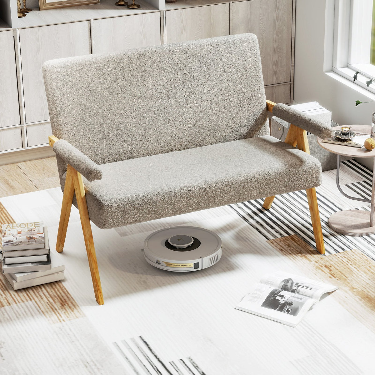 Loveseat Sofa with Armrests and Wooden Legs-Gray view 2