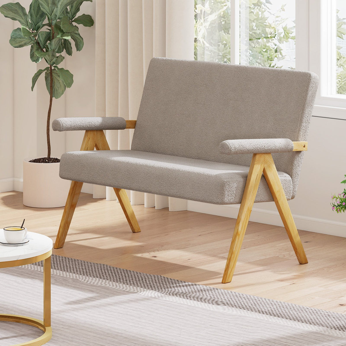 Loveseat Sofa with Armrests and Wooden Legs-Gray view 3