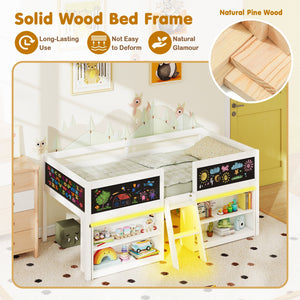 Low Loft Bed with LED Lights Kid's Cabin Bed with Bookcases-White view 7