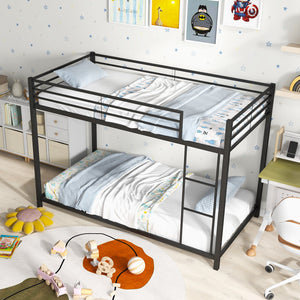 Low Profile Twin Over Twin Metal Bunk Bed with Full-length Guardrails-Black view 2