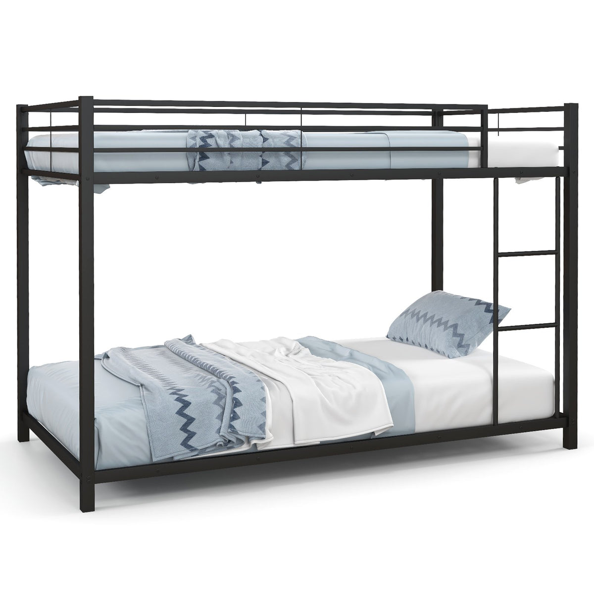 Low Profile Twin Over Twin Metal Bunk Bed with Full-length Guardrails-Black view 4