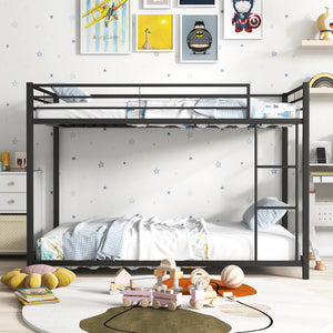 Low Profile Twin Over Twin Metal Bunk Bed with Full-length Guardrails-Black view 6