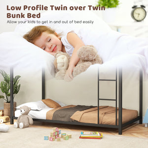 Low Profile Twin Over Twin Metal Bunk Bed with Full-length Guardrails-Black view 7