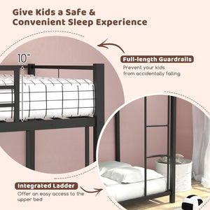 Low Profile Twin Over Twin Metal Bunk Bed with Full-length Guardrails-Black view 8