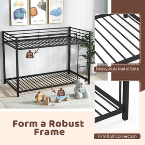 Low Profile Twin Over Twin Metal Bunk Bed with Full-length Guardrails-Black view 9