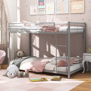 Low Profile Twin Over Twin Metal Bunk Bed with Full-length Guardrails-Silver view 2