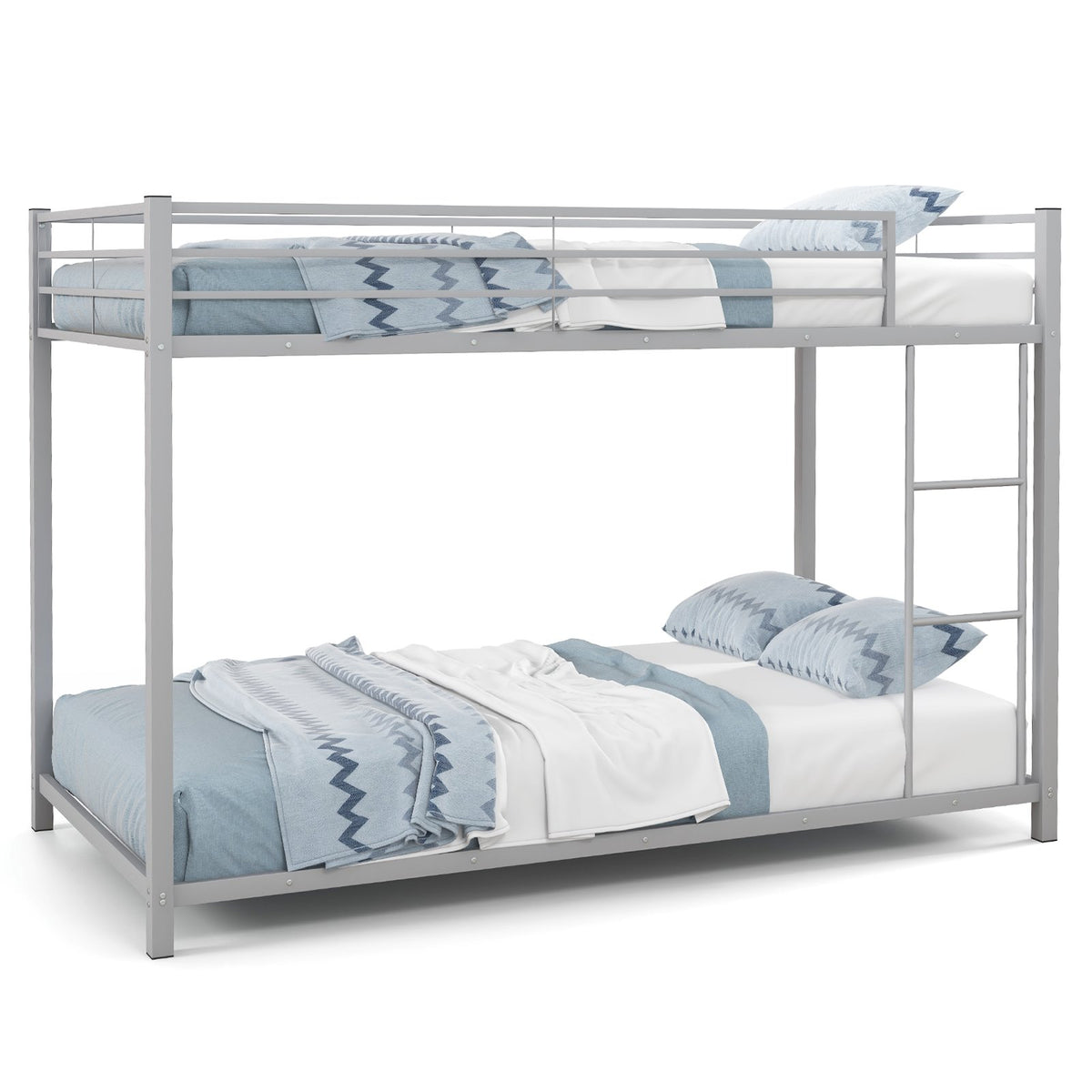 Low Profile Twin Over Twin Metal Bunk Bed with Full-length Guardrails-Silver view 4
