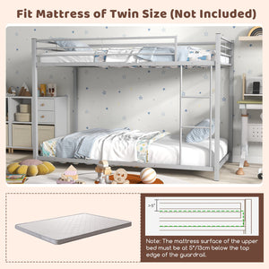 Low Profile Twin Over Twin Metal Bunk Bed with Full-length Guardrails-Silver view 9