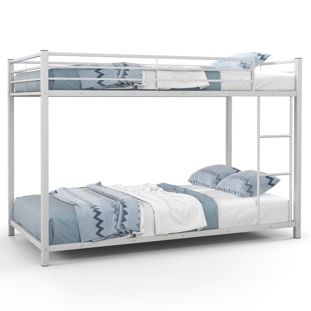 Low Profile Twin Over Twin Metal Bunk Bed with Full-length Guardrails-White view 4