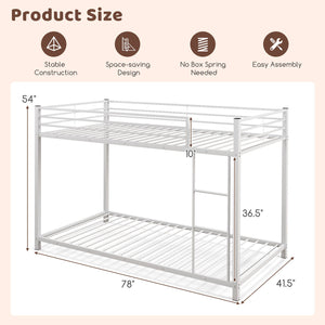 Low Profile Twin Over Twin Metal Bunk Bed with Full-length Guardrails-White view 5